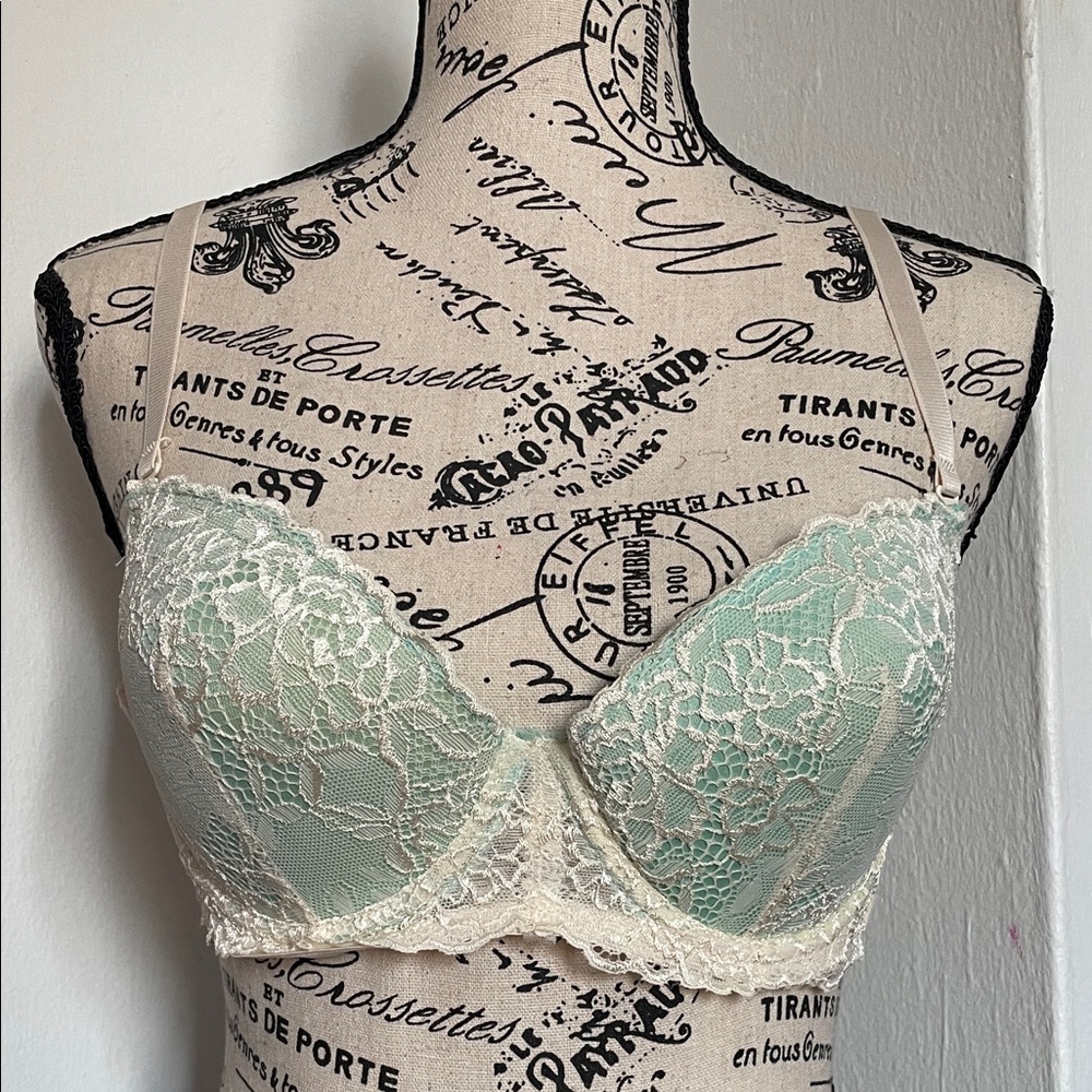 Elegant Lace Underwire Pushup Bra - Cream and Mint
